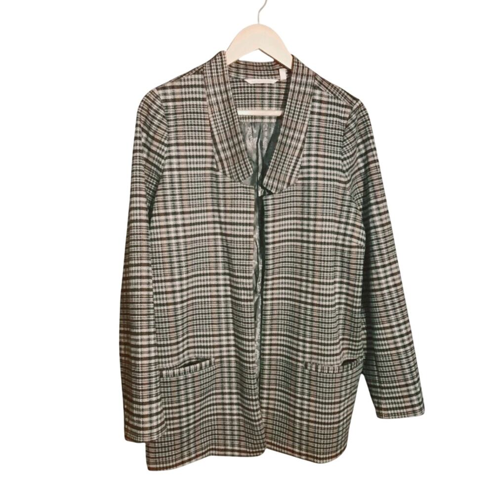 Soft Surroundings Black Houndstooth St James Open Front Blazer Jacket Size L